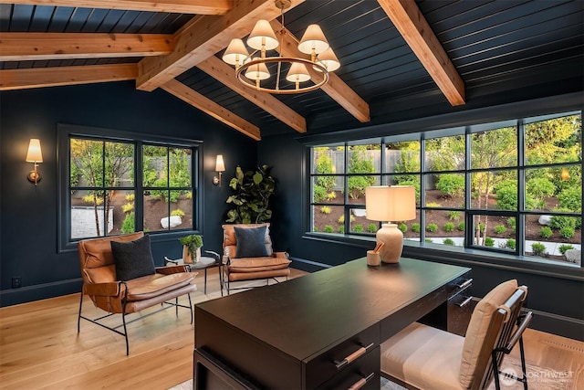 2610 86th Ave NE, Clyde Hill, WA 98004 - office with light wood finished floors, a chandelier, healthy amount of natural light, and wooden ceiling
