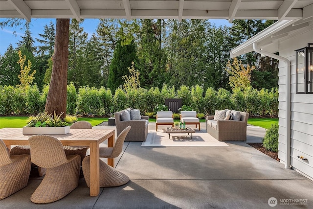 2610 86th Ave NE, Clyde Hill, WA 98004 - view of patio / terrace with outdoor lounge area, outdoor dining space, and view of scattered trees