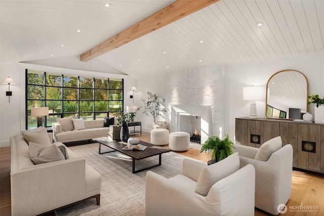 2610 86th Ave NE, Clyde Hill, WA 98004 - living area with light wood-style floors, recessed lighting, and a fireplace