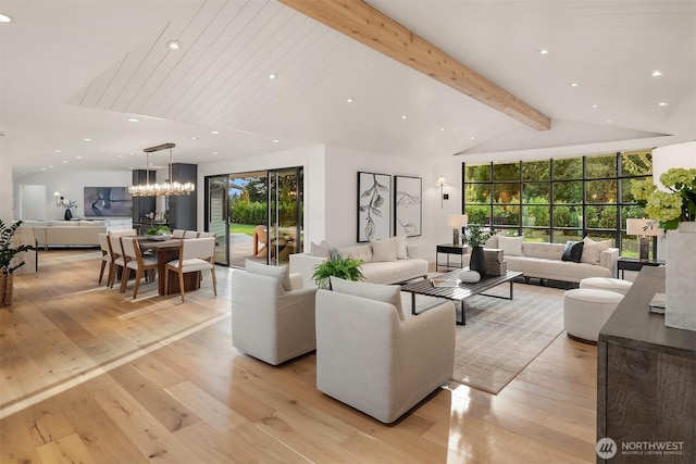 2610 86th Ave NE, Clyde Hill, WA 98004 - living room with a chandelier, light wood-style floors, and recessed lighting
