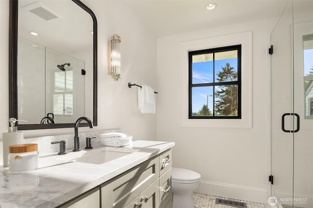 2610 86th Ave NE, Clyde Hill, WA 98004 - full bathroom featuring vanity, a shower stall, and recessed lighting
