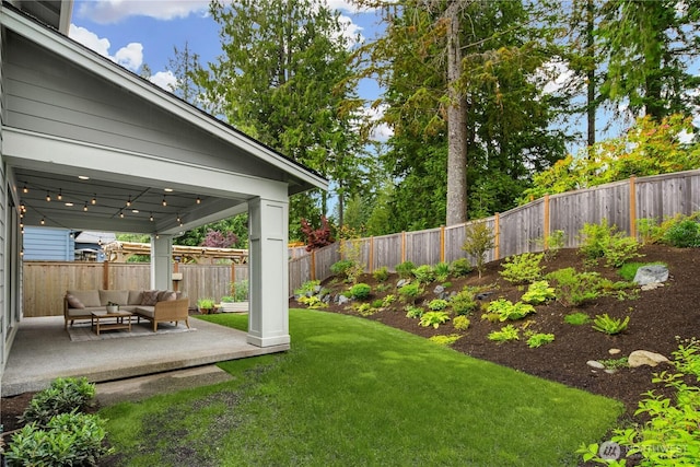 3052 SE 13th Pl, North Bend, WA 98045 - fenced backyard with outdoor lounge area and a patio area