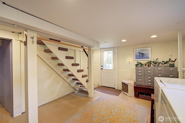 752 N 84th, Seattle, WA 98103 - entryway with concrete flooring, stairway, and recessed lighting