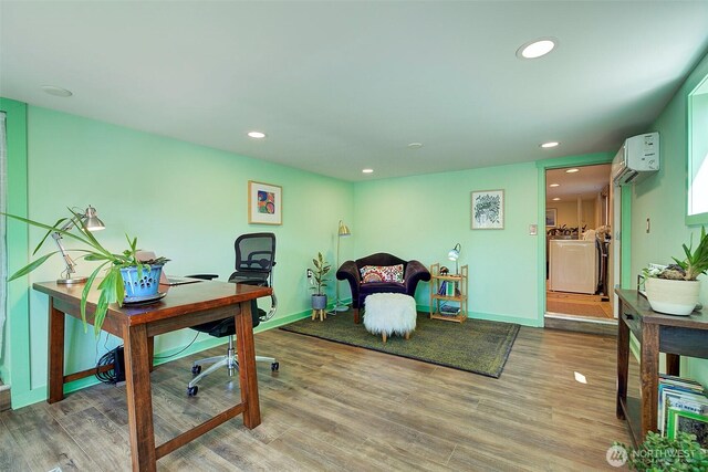 752 N 84th, Seattle, WA 98103 - office area with washer and clothes dryer, recessed lighting, wood finished floors, and a wall unit AC