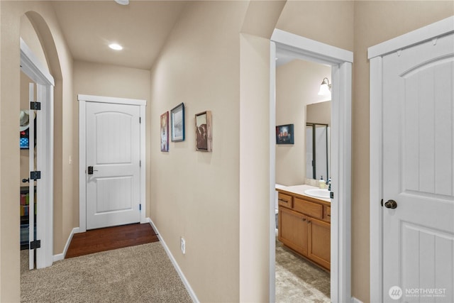 5539 Charlotte Ave SE, Auburn, WA 98092 - hall featuring a sink and light colored carpet