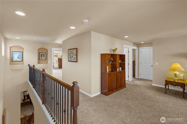 5539 Charlotte Ave SE, Auburn, WA 98092 - corridor with an upstairs landing, light colored carpet, and recessed lighting