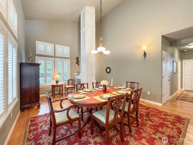 453 Louella Heights Dr, Sequim, WA 98382 - dining space featuring high vaulted ceiling and light wood-style flooring
