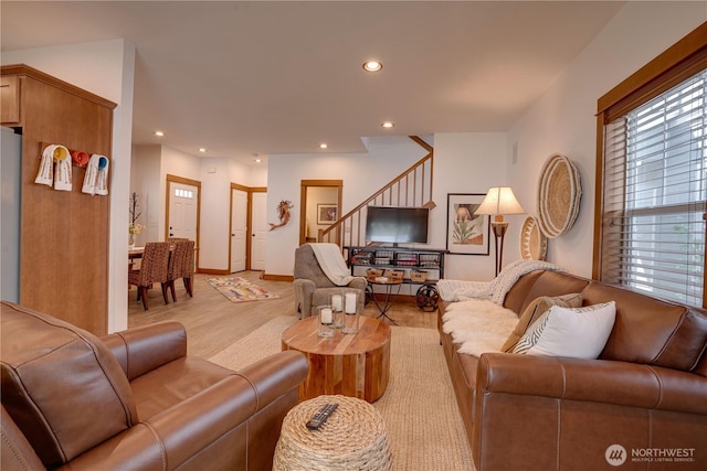2452 NW Columbia Ave Unit 34, East Wenatchee, WA 98802 - living room with stairs and recessed lighting