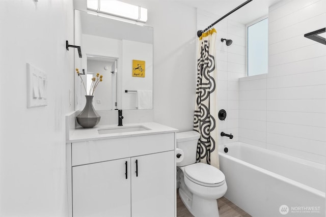 3642A Interlake Ave N, Seattle, WA 98103 - bathroom featuring vanity, shower / bath combo with shower curtain, and wood finished floors