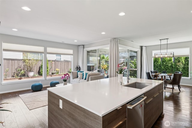 12914 SE 213th, Kent, WA 98031 - kitchen featuring stainless steel dishwasher, plenty of natural light, modern cabinets, light countertops, and recessed lighting