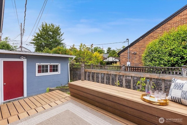 1305 N 6th St, Tacoma, WA 98403 - wooden deck featuring an outbuilding