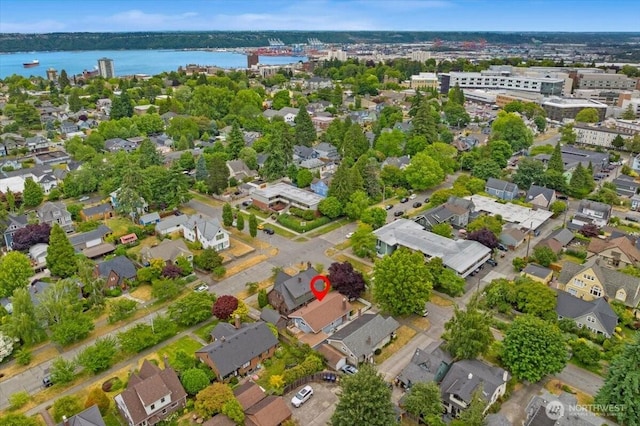 1305 N 6th St, Tacoma, WA 98403 - aerial overview of property's location featuring a large body of water and nearby suburban area