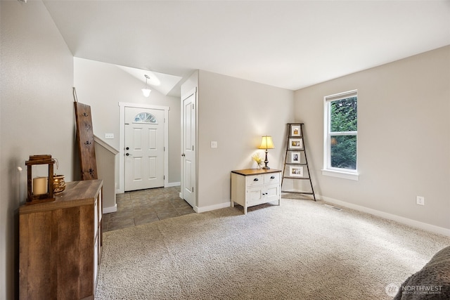 17712 E Clear Lake Blvd SE, Yelm, WA 98597 - carpeted foyer featuring baseboards and lofted ceiling