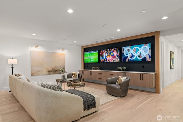 10230 SE 13th Pl, Bellevue, WA 98004 - cinema room featuring light wood-type flooring and recessed lighting