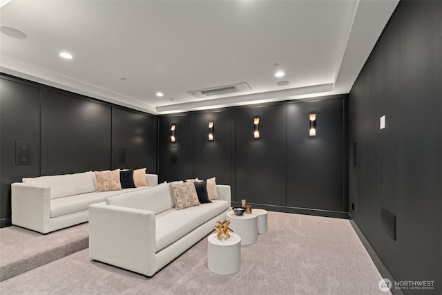 10230 SE 13th Pl, Bellevue, WA 98004 - home theater room featuring a decorative wall, light carpet, and recessed lighting