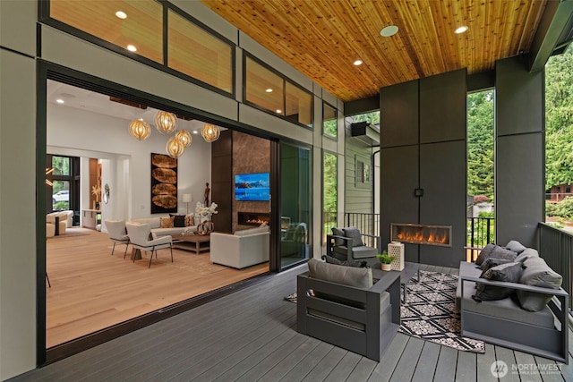 10230 SE 13th Pl, Bellevue, WA 98004 - wooden deck featuring an outdoor living space with a fireplace