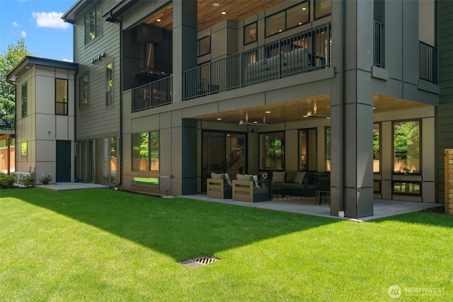 10230 SE 13th Pl, Bellevue, WA 98004 - back of house with an outdoor living space, a yard, a patio, and a balcony