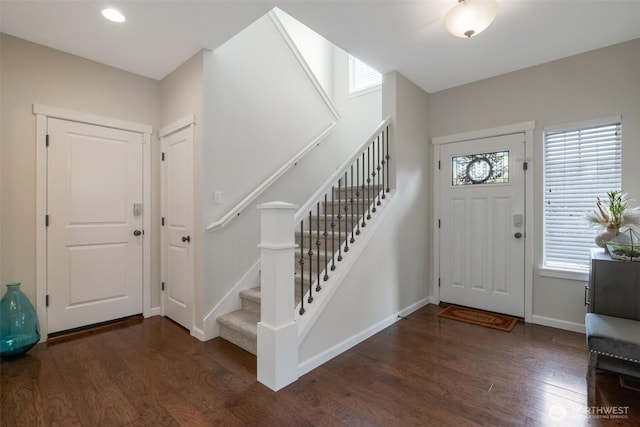 2504 NE 24th Pl, Renton, WA 98056 - entrance foyer with wood finished floors, stairway, and recessed lighting