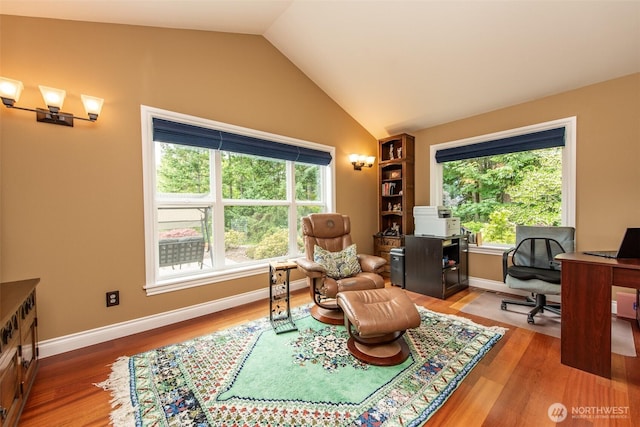 1483 Fox Hollow Rd, Sequim, WA 98382 - office area with wood finished floors and vaulted ceiling