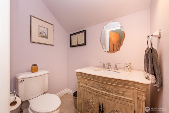 1483 Fox Hollow Rd, Sequim, WA 98382 - bathroom featuring vanity and vaulted ceiling