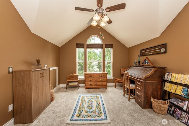 1483 Fox Hollow Rd, Sequim, WA 98382 - carpeted office space featuring a ceiling fan and vaulted ceiling