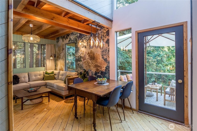 251 Saddle Dr, Port Townsend, WA 98368 - sunroom / solarium featuring beamed ceiling, a chandelier, and healthy amount of natural light