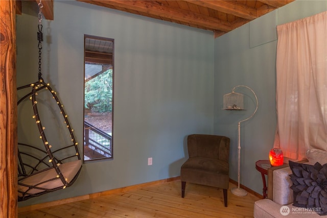 251 Saddle Dr, Port Townsend, WA 98368 - sitting room with hardwood / wood-style floors and a wooden ceiling with exposed beams