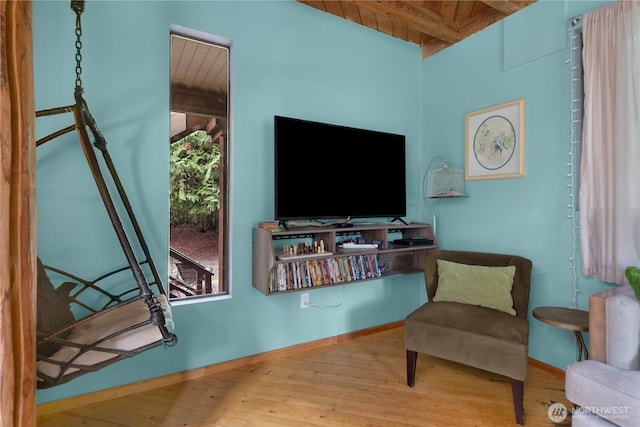 251 Saddle Dr, Port Townsend, WA 98368 - living area featuring a wooden ceiling with exposed beams and hardwood / wood-style floors