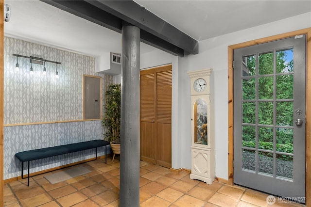 251 Saddle Dr, Port Townsend, WA 98368 - tiled entryway with electric panel and wallpapered walls