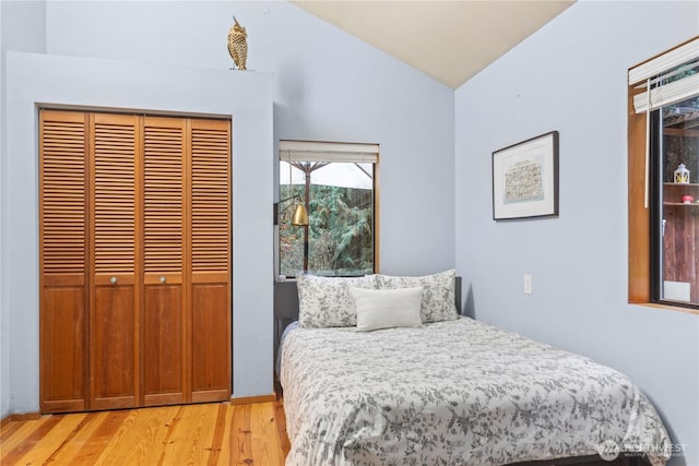 251 Saddle Dr, Port Townsend, WA 98368 - bedroom with light wood finished floors, lofted ceiling, and a closet