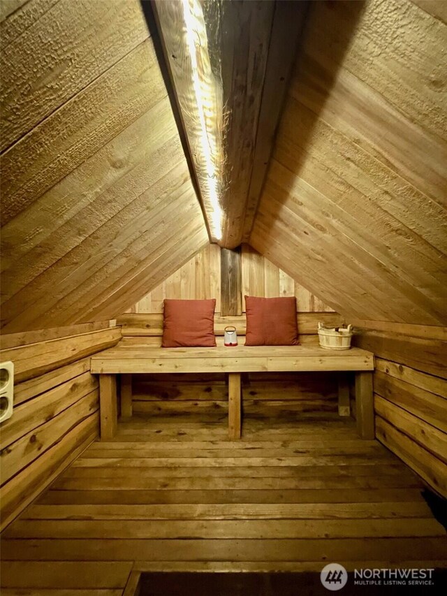 251 Saddle Dr, Port Townsend, WA 98368 - relaxing sauna / steam room with hardwood / wood-style floors, wooden ceiling, and wood walls