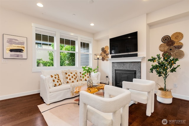 1087 10th Ave NE, Issaquah, WA 98029 - living room with dark wood-style flooring, recessed lighting, and a glass covered fireplace