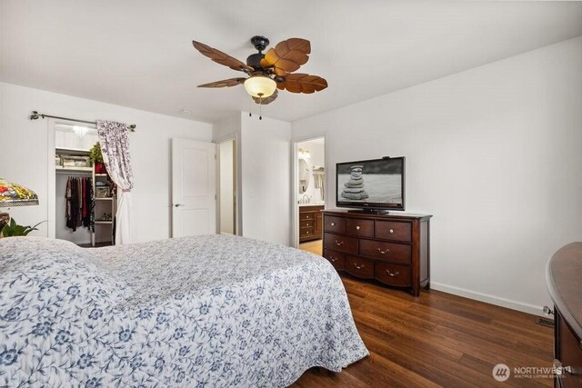 418 17th St SE Unit 9D, Auburn, WA 98002 - bedroom with dark wood-type flooring, a closet, ceiling fan, and a spacious closet