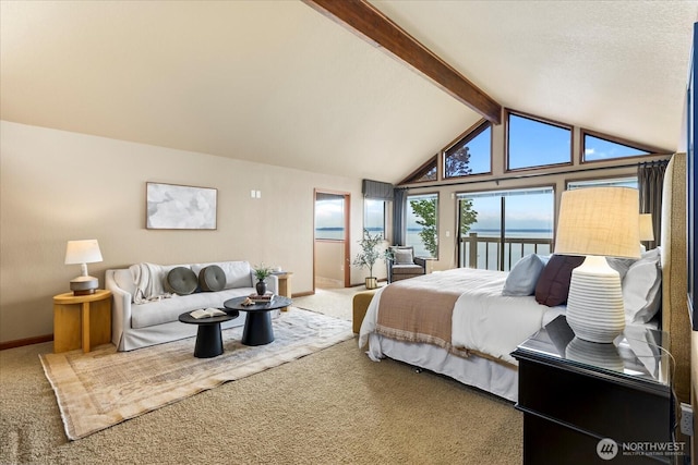 10300 64th Pl W, Mukilteo, WA 98275 - bedroom with carpet floors, access to outside, and a water view