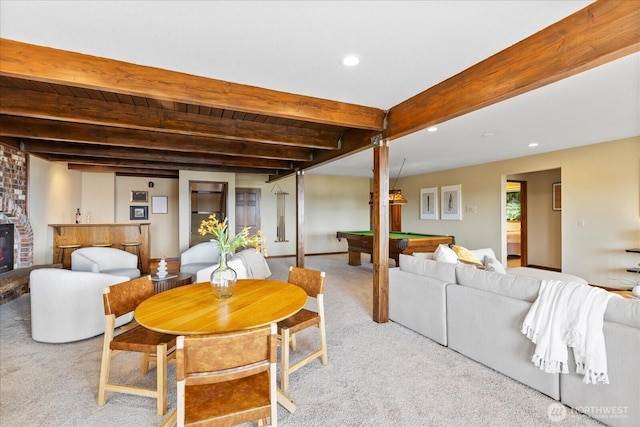 10300 64th Pl W, Mukilteo, WA 98275 - carpeted dining area with billiards table, beamed ceiling, and recessed lighting