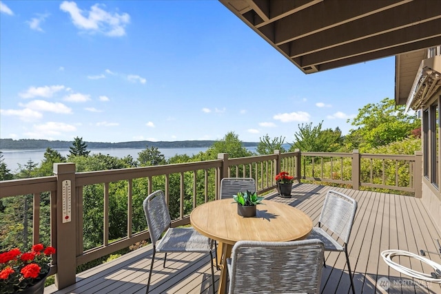 10300 64th Pl W, Mukilteo, WA 98275 - wooden terrace featuring a water view and outdoor dining space