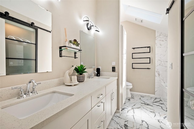 3089 W Lake Sammamish Pkwy NE, Redmond, WA 98052 - bathroom featuring marble finish floors, double vanity, and a shower