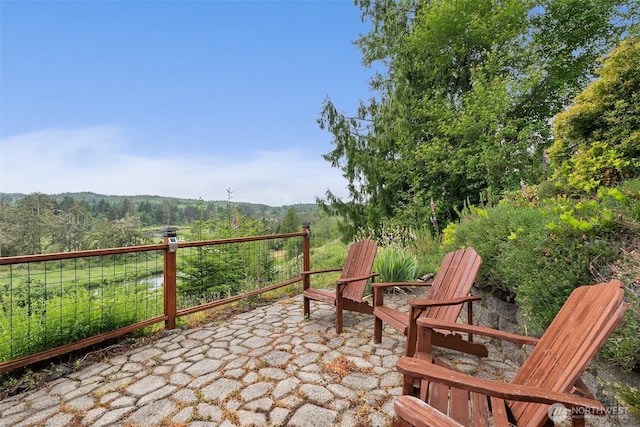 1508 Bloomhardt Rd, Raymond, WA 98577 - view of patio with a forest view