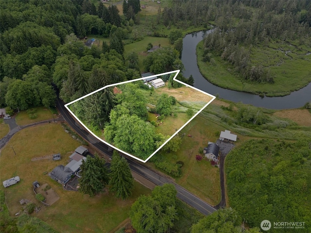 1508 Bloomhardt Rd, Raymond, WA 98577 - aerial view of property's location featuring a large body of water and property boundaries highlighted