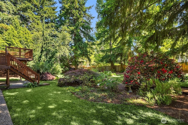 13919 SE 3rd Pl, Bellevue, WA 98005 - view of yard with a deck and stairs