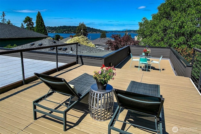 11017 Forest Ave S, Seattle, WA 98178 - wooden deck with outdoor dining area and a water and mountain view