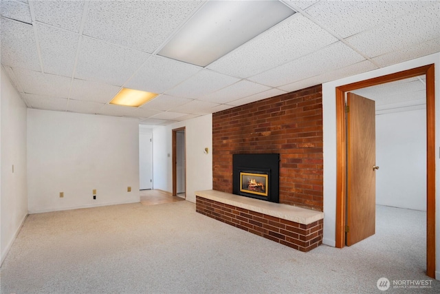 29929 4th Ave SW, Federal Way, WA 98023 - unfurnished living room with a drop ceiling, carpet, and a fireplace