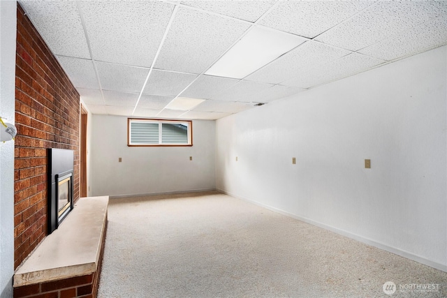29929 4th Ave SW, Federal Way, WA 98023 - finished below grade area featuring a brick fireplace, carpet floors, and a drop ceiling