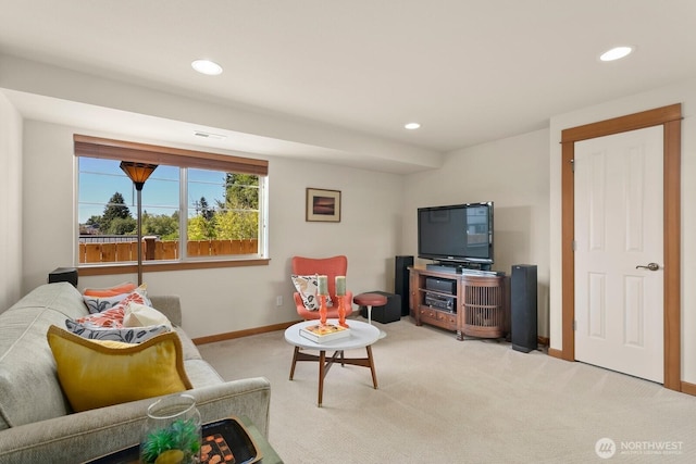 4415 40th Ave SW, Seattle, WA 98116 - living room featuring light colored carpet and recessed lighting