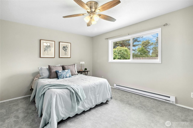 889 SW Kingma Ct, Oak Harbor, WA 98277 - carpeted bedroom featuring a baseboard heating unit and a ceiling fan