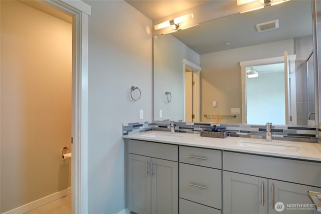 2014 101st Ave SE Unit 6, Lake Stevens, WA 98258 - bathroom featuring double vanity and tasteful backsplash