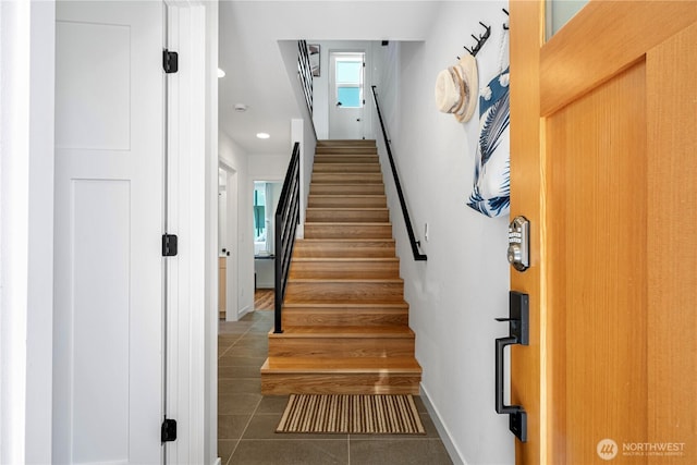 2620 NW 62nd St Unit B, Seattle, WA 98107 - stairs with tile patterned flooring and recessed lighting