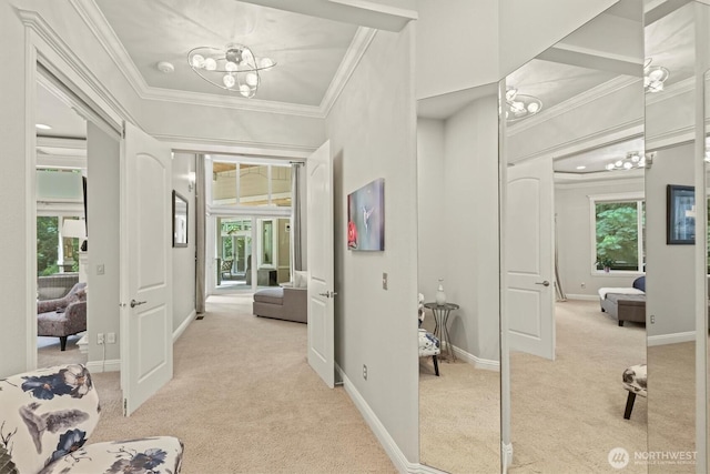 3303 Gravelly Beach Loop NW, Olympia, WA 98502 - corridor featuring light colored carpet, plenty of natural light, and ornamental molding