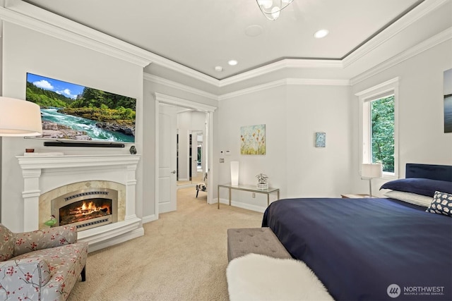 3303 Gravelly Beach Loop NW, Olympia, WA 98502 - carpeted bedroom with ornamental molding, recessed lighting, and a high end fireplace