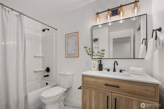 957 12th St NE Unit 1009, Auburn, WA 98002 - bathroom with vanity, shower / bathtub combination with curtain, and marble finish flooring